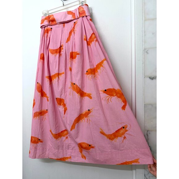 Rachel Antonoff Prawn Shrimp Print Maxi Skirt Vinita Vinnie Pink Pleated Belt 4 - Picture 13 of 16